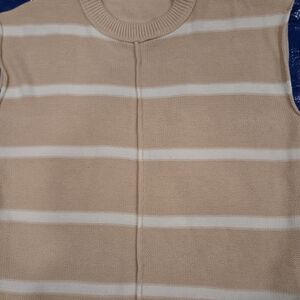 Sleeveless Cream Knit Top With White Stripe